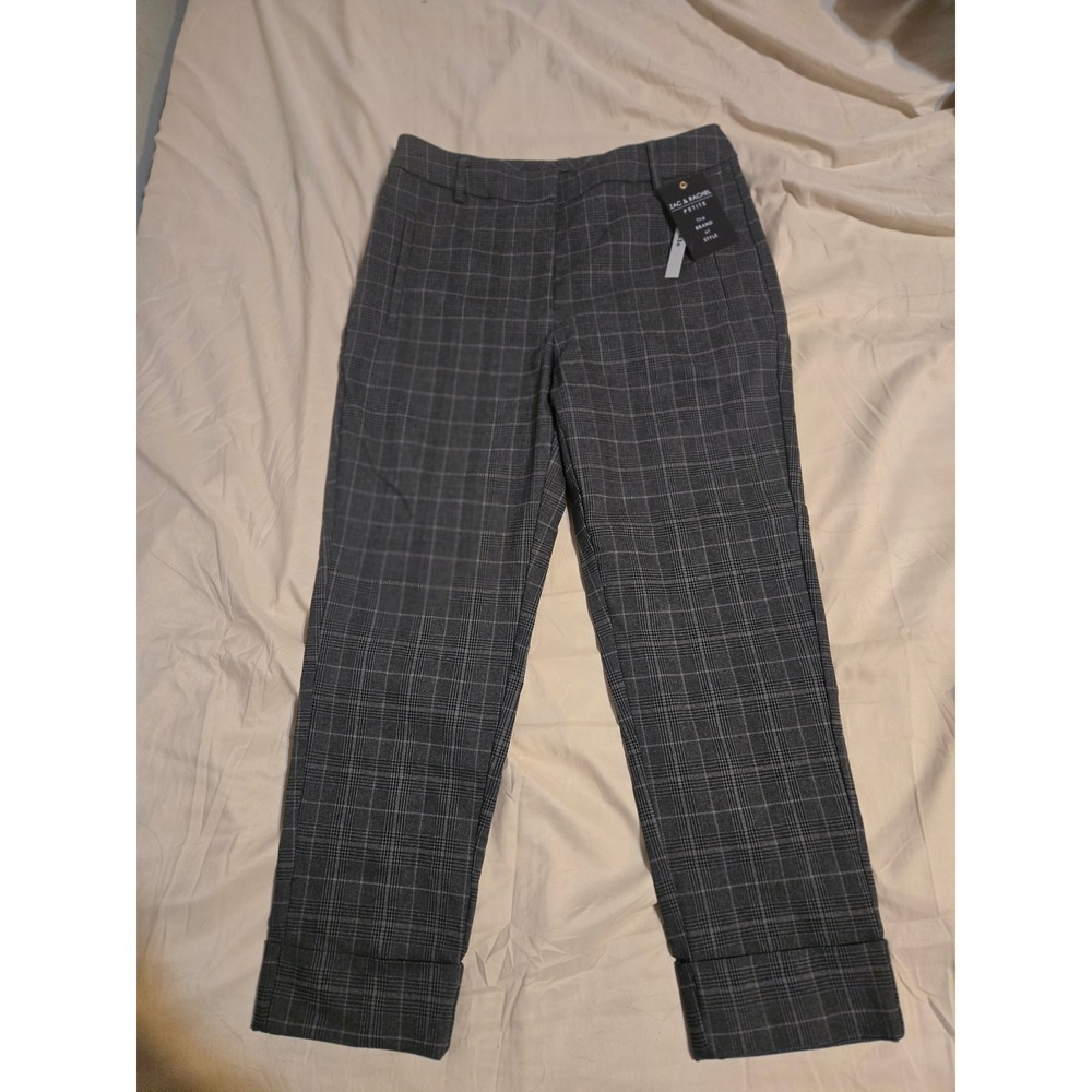 Zac &‎ Rachel Petite Slim Ankle Plaid Pants Grey Black Teal 10P FA82QA52J NWT